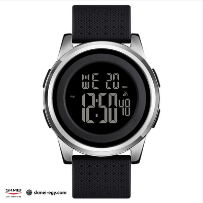 ساعة سكيمي 1502 اللون الاسود والفضي مينا أسود رقمية رجالية بتصميم أنيق متعددة الوظائف