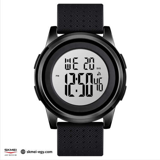 ساعة سكيمي 1502 اللون الاسود مينا أبيض رقمية رجالية بتصميم أنيق متعددة الوظائف