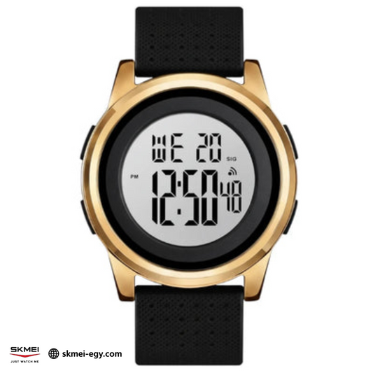 ساعة سكيمي 1502 اللون الاسود والذهبي مينا أبيض رقمية رجالية بتصميم أنيق متعددة الوظائف