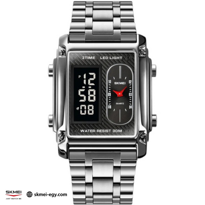 ساعة سكيمي 1868 اللون الفضي مينا اسود من الفولاذ مقاوم للصدأ مصممة خصيصًا للرجال