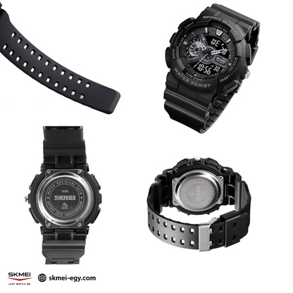 ساعة سكيمي 1688 رياضيه رقمي مع عقارب متعددة الوظائف ومقاومة للماء (أسود)