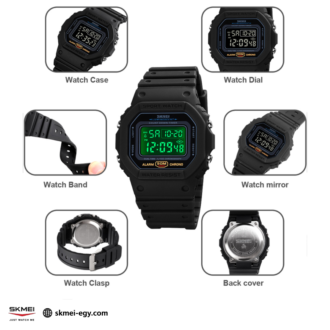 ساعة  سكيمي  1628  رقمية رياضية  (أسود&أسود)