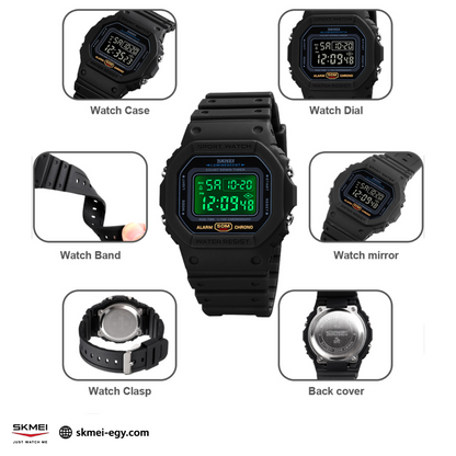 ساعة  سكيمي  1628  رقمية رياضية  (أسود&أسود)