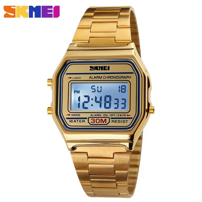 SKMEI 1123 Classic Digital Watch Stainless Steel Blue Strap