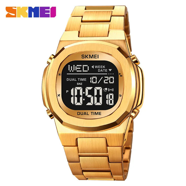 SKMEI 2004 Digital Stainless Steel Watch — Gold & Black
