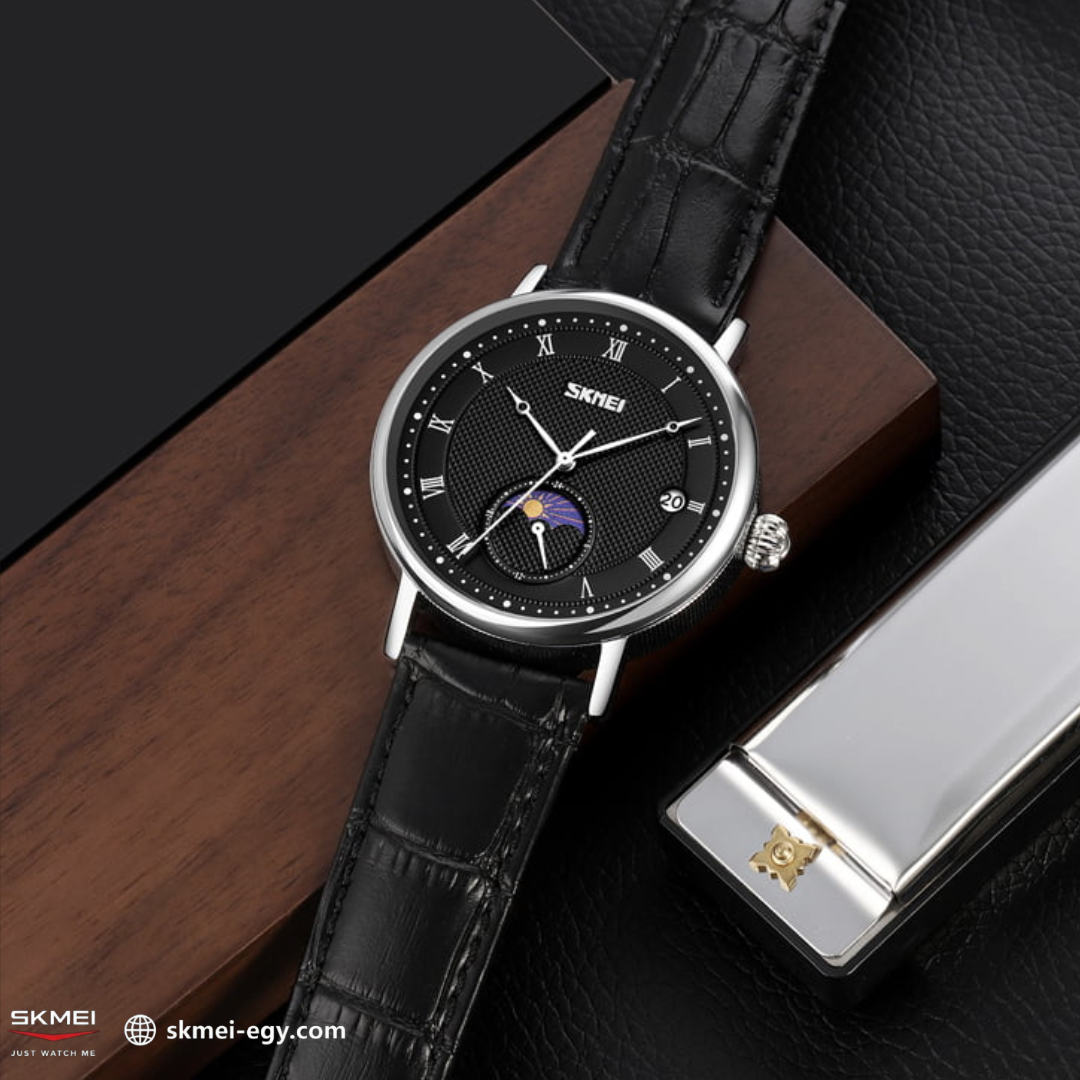 Skmei 9308: An elegant wristwatch with a modern design that combines simplicity and luxury. It features a classic round case that suits various tastes (black & black).