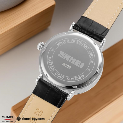 Skmei 9308: An elegant wristwatch with a modern design that combines simplicity and luxury. It features a classic round case suitable for various tastes (black & white).