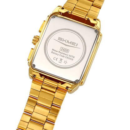 SKMEI 2405 Prayer Time Watch with Gold Stainless Steel Bracelet, Anti-Rust and Peel-Resistant
