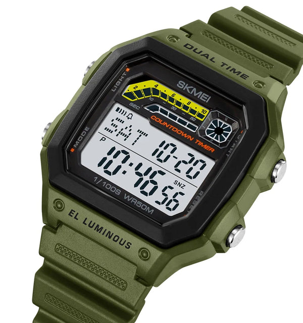 SKMEI 2307 Men's Stylish Digital Watch - Olive Green