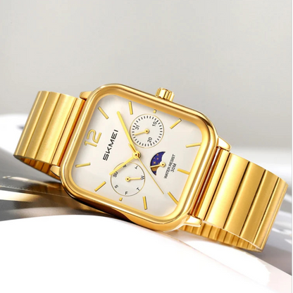 SKMEI 2509 watch with classic hands and an elegant design, suitable for both genders, gold with a white dial