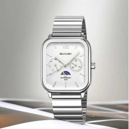 Skmei 2509 Analog Watch, classic hands with an elegant design, suitable for both genders, silver with a white dial.