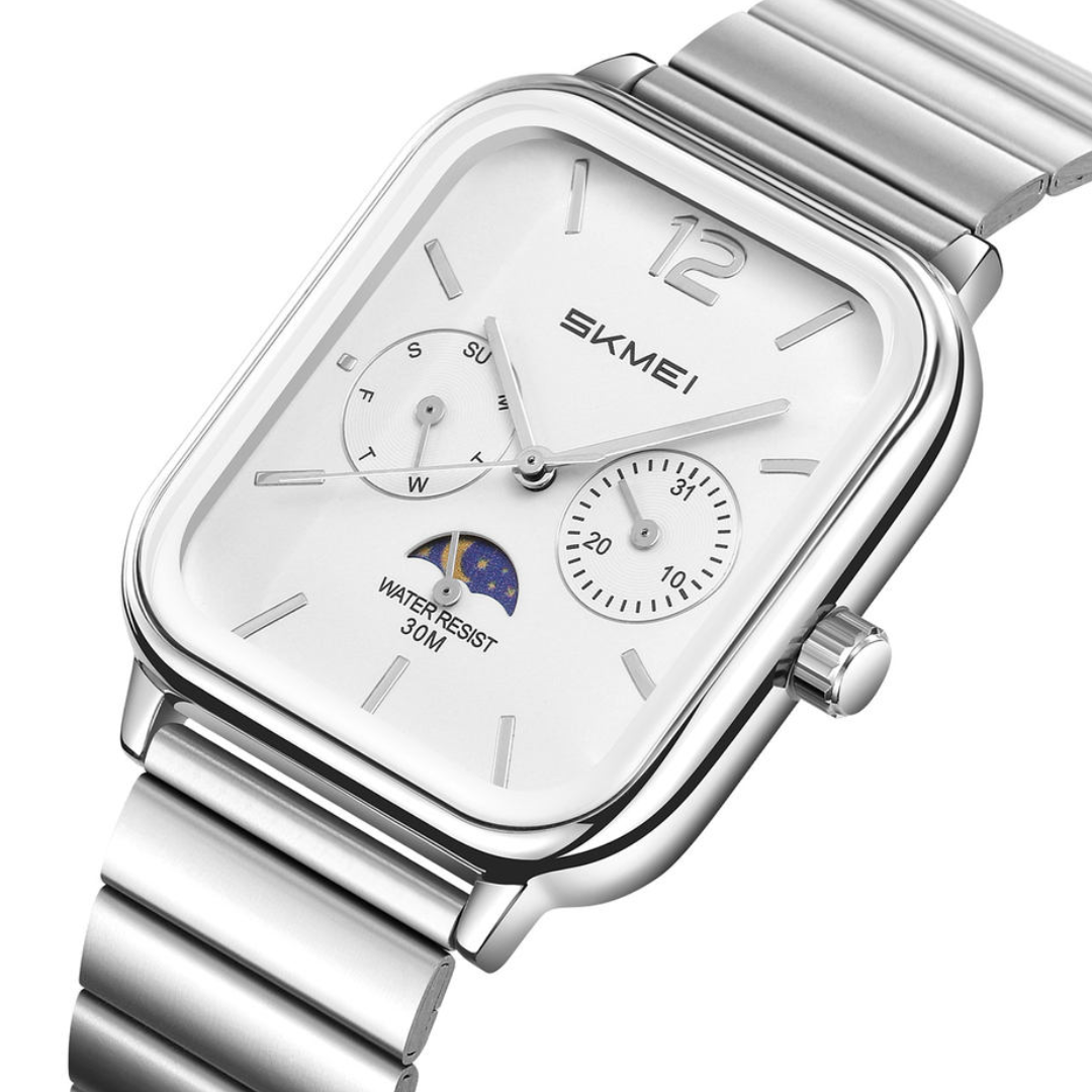 Skmei 2509 Analog Watch, classic hands with an elegant design, suitable for both genders, silver with a white dial.