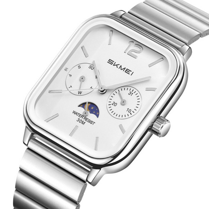 Skmei 2509 Analog Watch, classic hands with an elegant design, suitable for both genders, silver with a white dial.