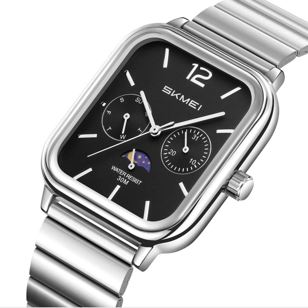 Skmei 2509 Analog Watch, Classic Design, Stylish, Unisex, Silver with Black Dial