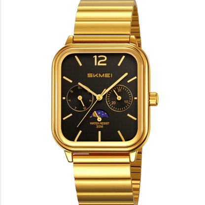 Skmei watch 2509, classic hands with an elegant design suitable for both sexes, gold with a black dial.