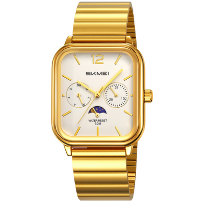 SKMEI 2509 watch with classic hands and an elegant design, suitable for both genders, gold with a white dial