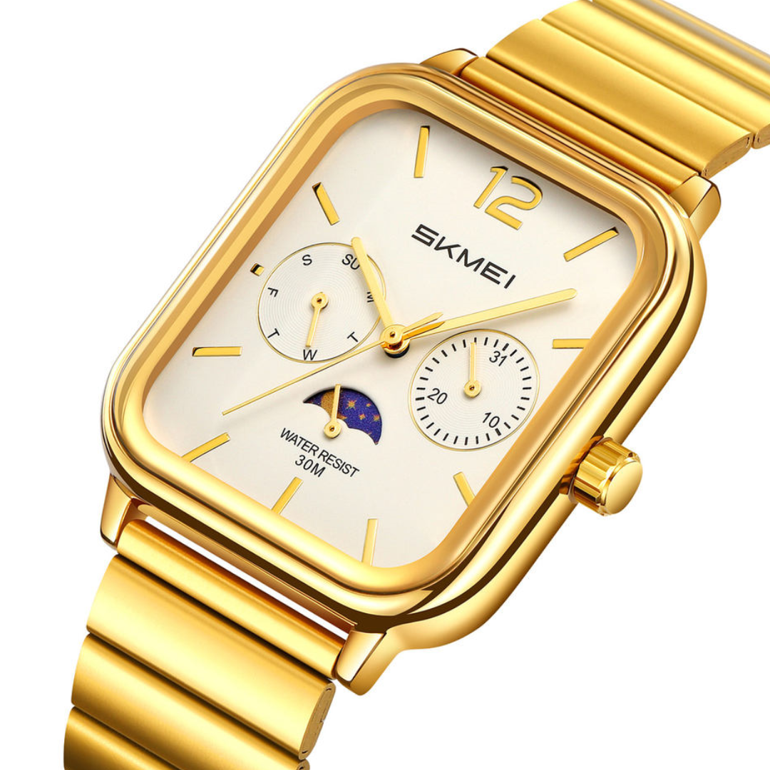 SKMEI 2509 watch with classic hands and an elegant design, suitable for both genders, gold with a white dial