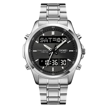 SKMEI 2049 Luxury Men's Stainless Steel Watch (Silver & Black)