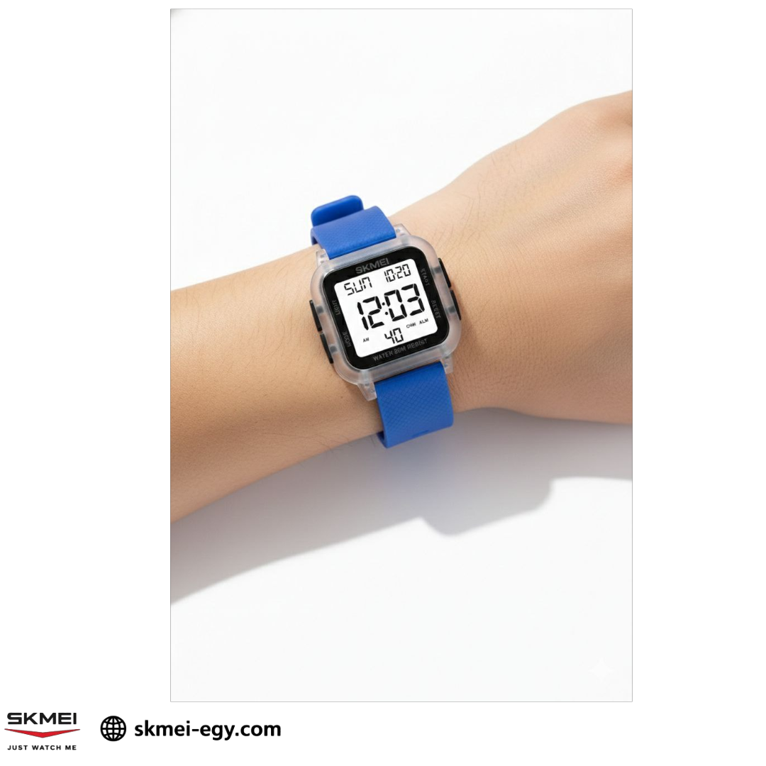 ساعة سكيمي 1894  رقمية رياضية للجنسين مقاومة للماء أزرق&أبيض