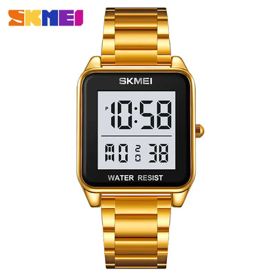 SKMEI 2154 ( GOLD &WHITE)ساعة للرجال من الفولاذ المقاوم للصدأ ذهبي متعددة الوظائف
