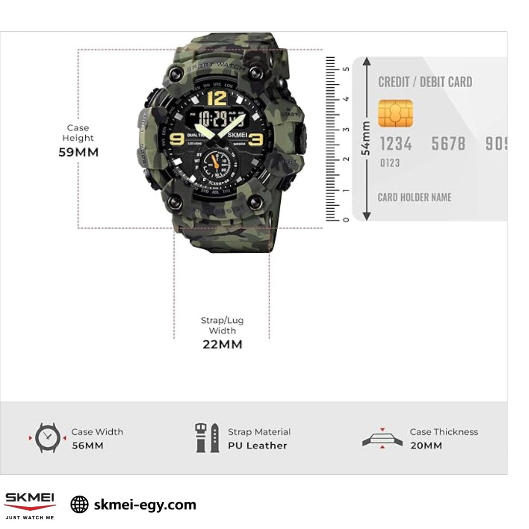 ساعة سكيمي  1637   رياضيه كاجوال مقاومة للماء(أخضر جيشي)