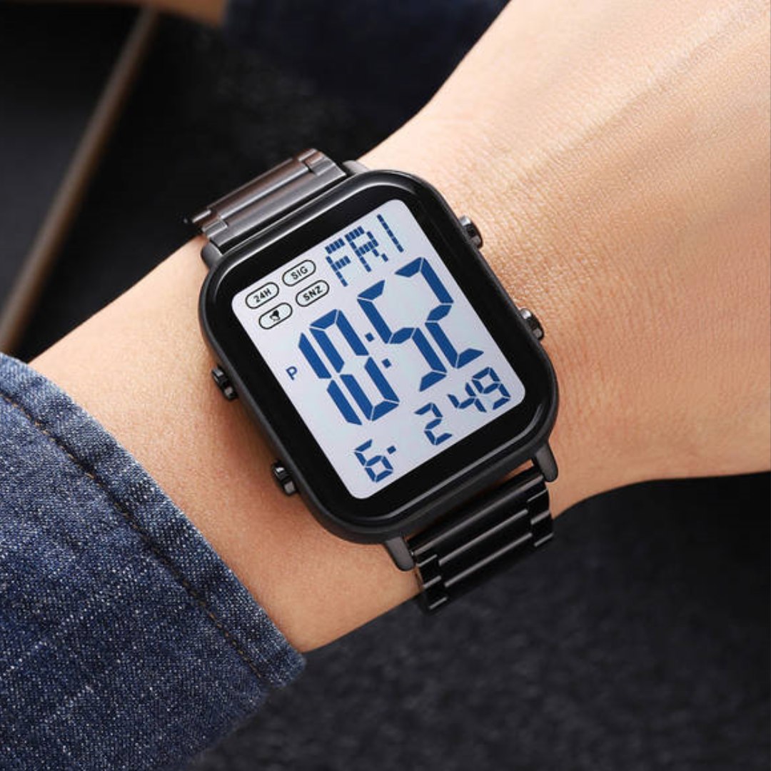 ساعة سكيمي  2259(اسود &ابيض) رقمية كلاسيك ستانلس ستيل