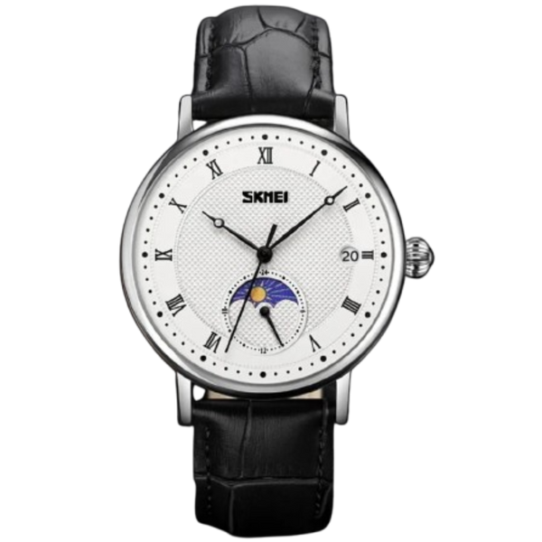 Skmei 9308: An elegant wristwatch with a modern design that combines simplicity and luxury. It features a classic round case suitable for various tastes (black & white).