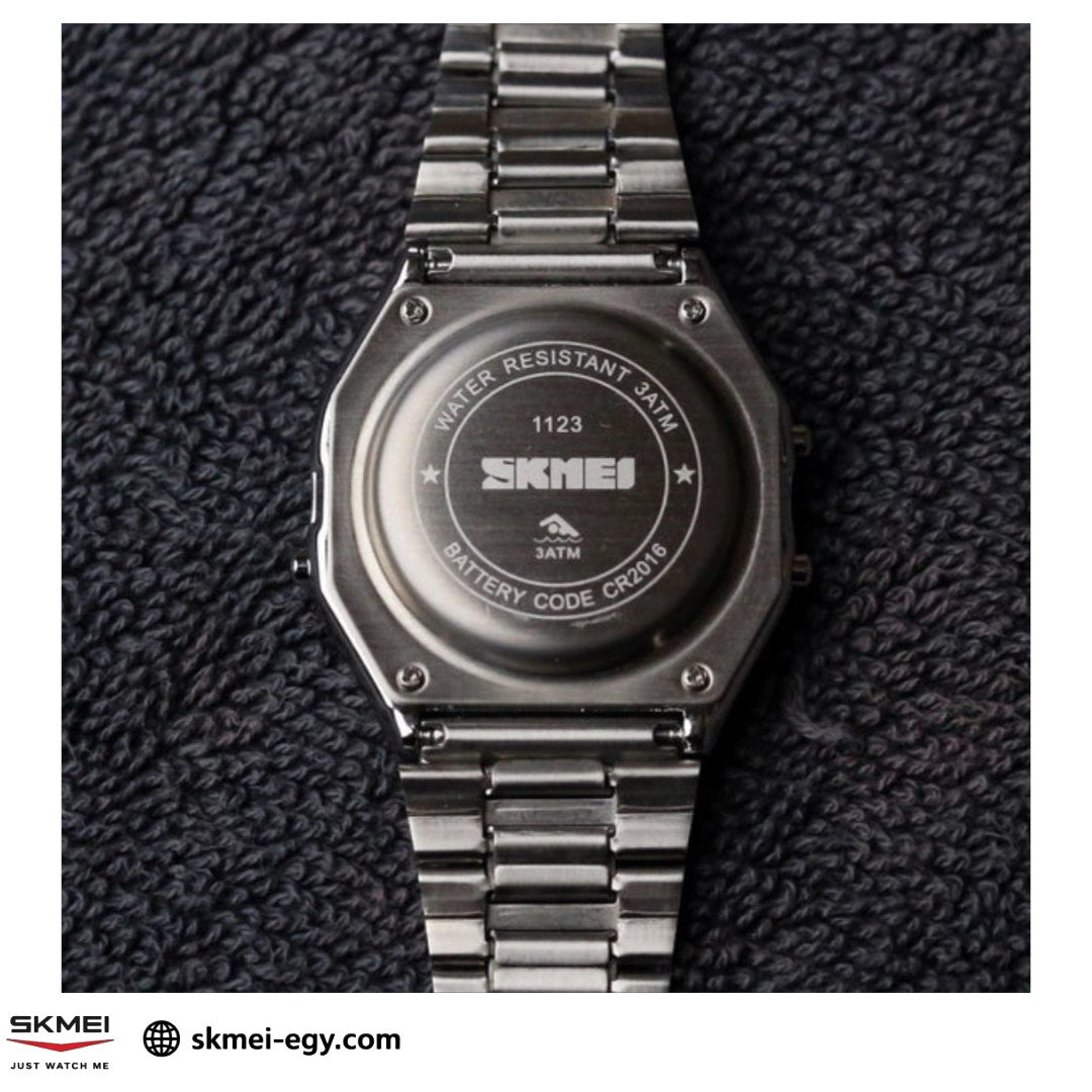 ساعة سكيمي 1123 رقمية كلاسيك ستانلس ستيل سوار  فضي 