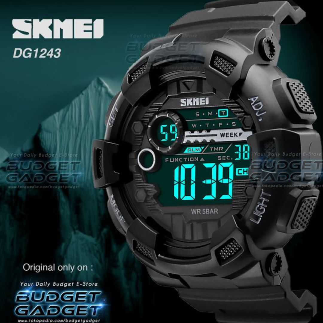 ساعة  سكيمي   1243   رقمية رياضية بتصميم أنيق (أسود)