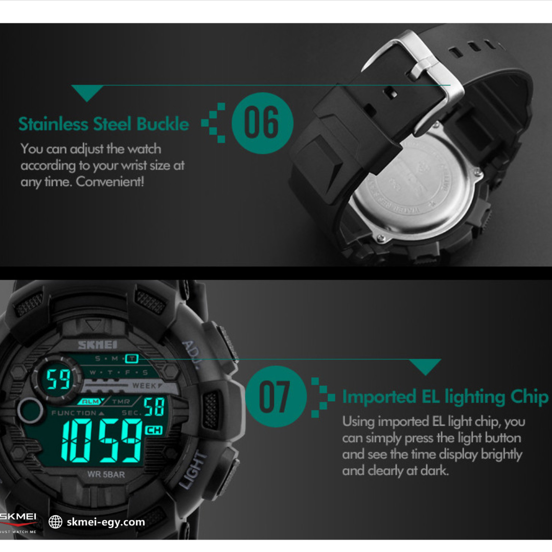 ساعة  سكيمي   1243   رقمية رياضية بتصميم أنيق (أسود)