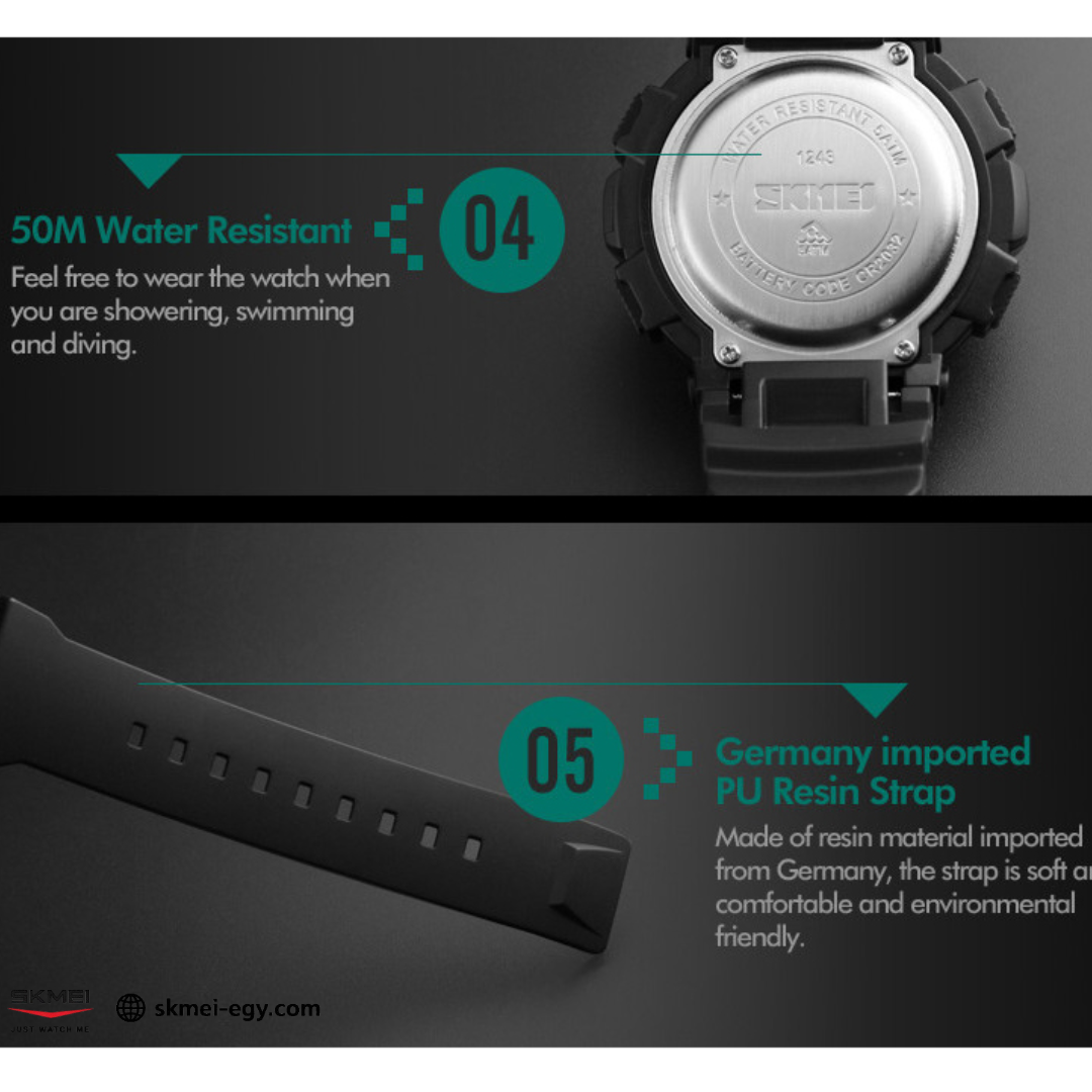 ساعة  سكيمي   1243   رقمية رياضية بتصميم أنيق (أسود)