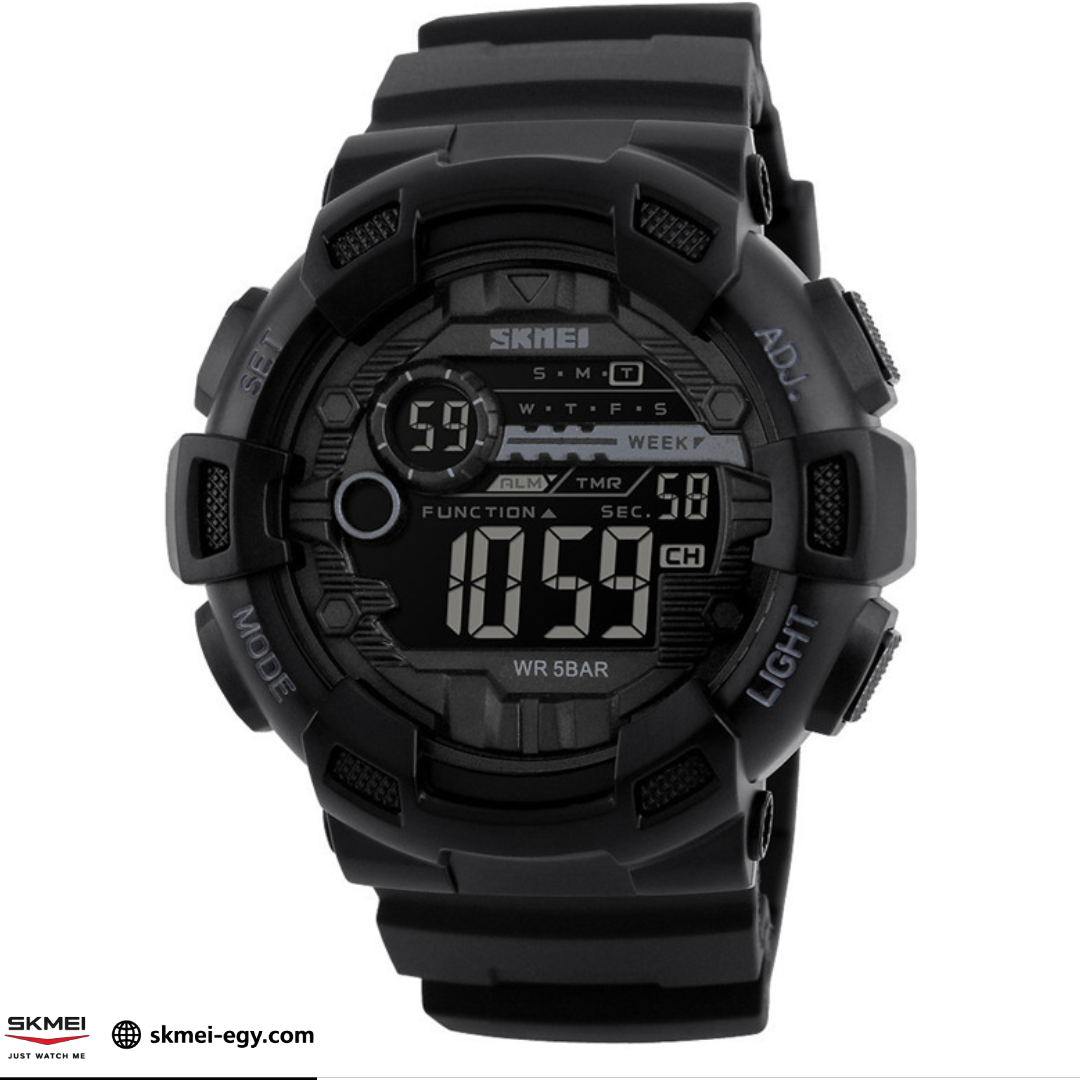 ساعة  سكيمي   1243   رقمية رياضية بتصميم أنيق (أسود)