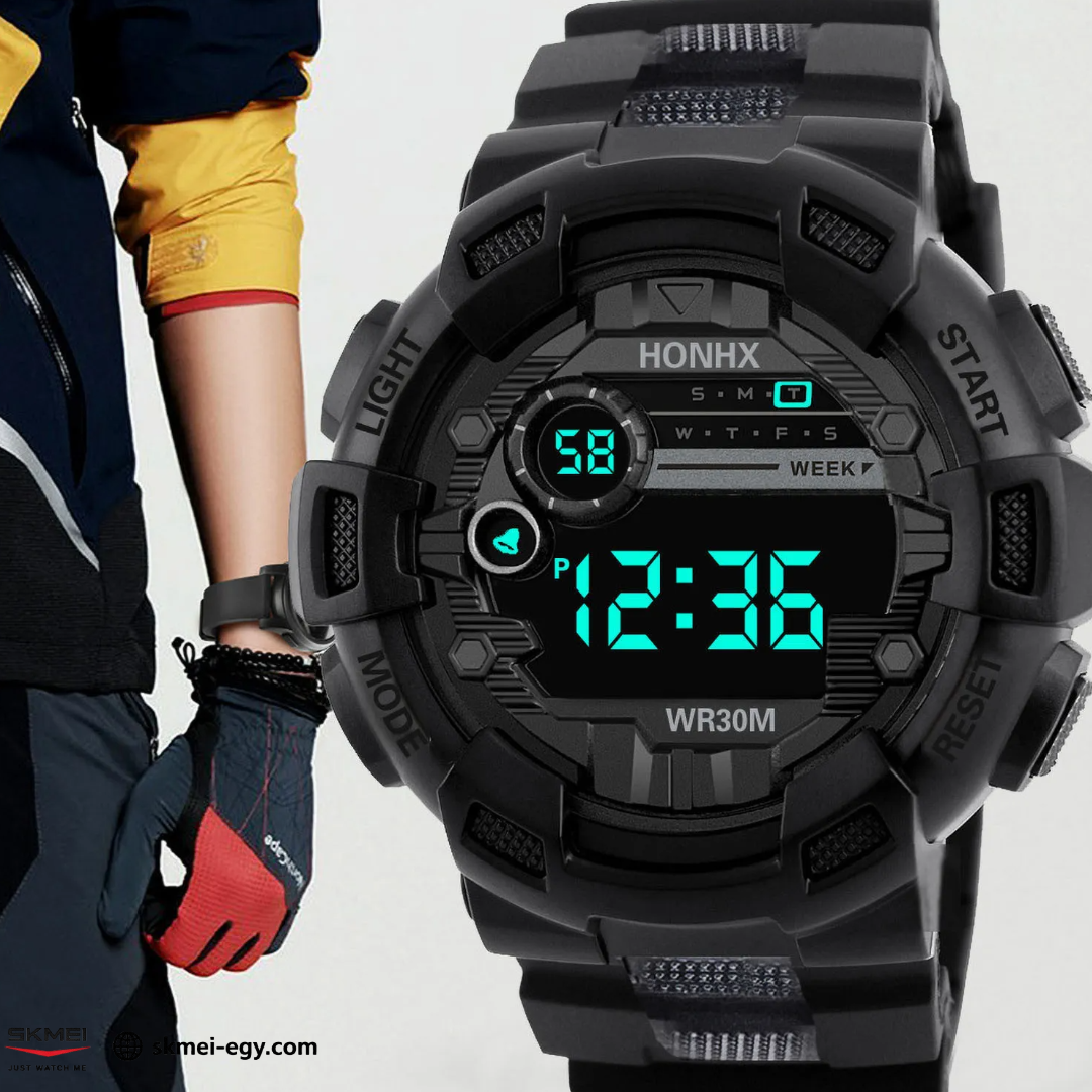 ساعة  سكيمي   1243   رقمية رياضية بتصميم أنيق (أسود)