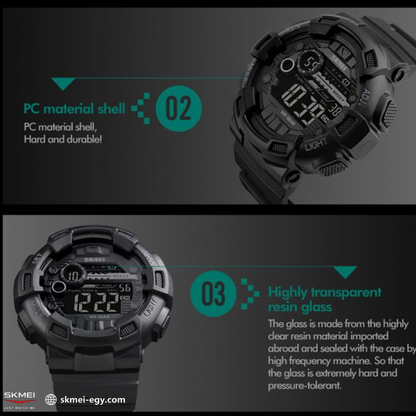 ساعة  سكيمي   1243   رقمية رياضية بتصميم أنيق (أسود)