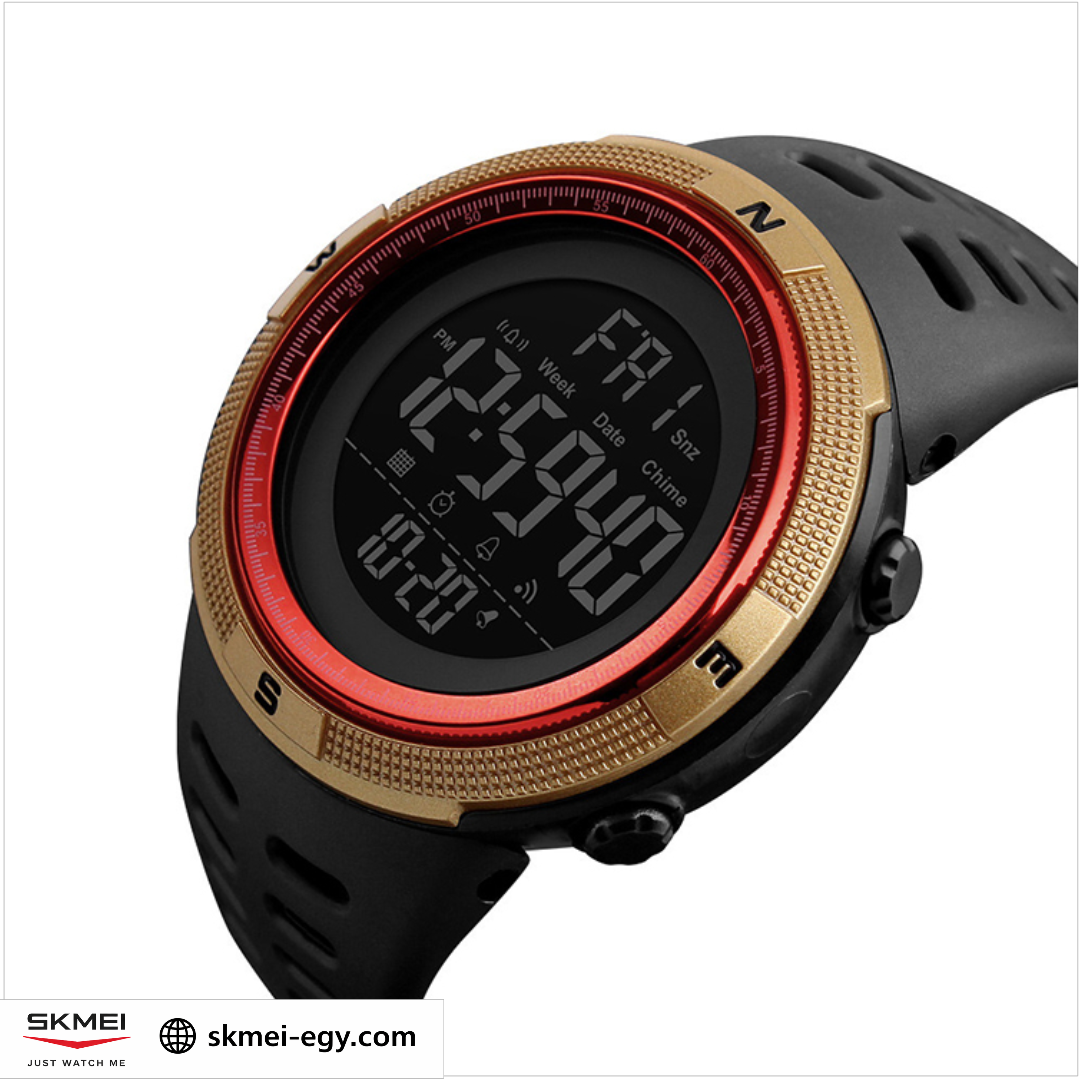 ساعة سكيمي 1251  رجالي ديجيتال أنيقة اطار  (أسود&ذهبي&أحمر)