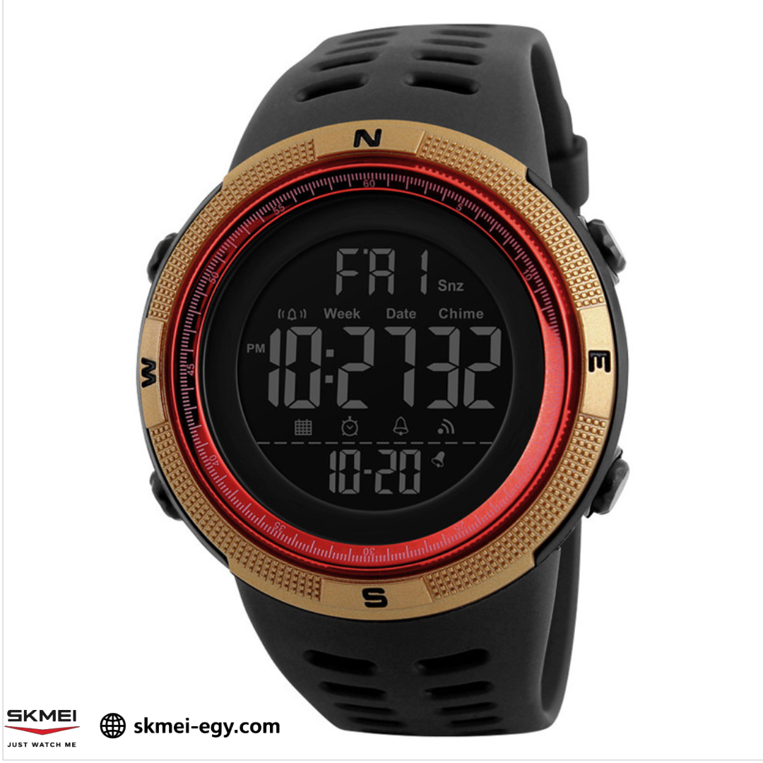 ساعة سكيمي 1251  رجالي ديجيتال أنيقة اطار  (أسود&ذهبي&أحمر)