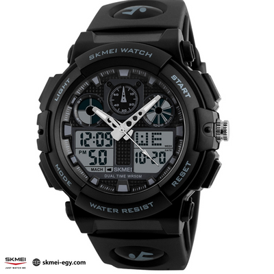 ساعة سكيمي 1270 رياضية رقمية مع عقارب مقاومة للماء (أسود)