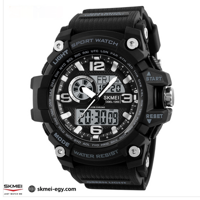 ساعة سكيمي 1283  رياضية مزدوجة ارقام وعقارب (أسود)