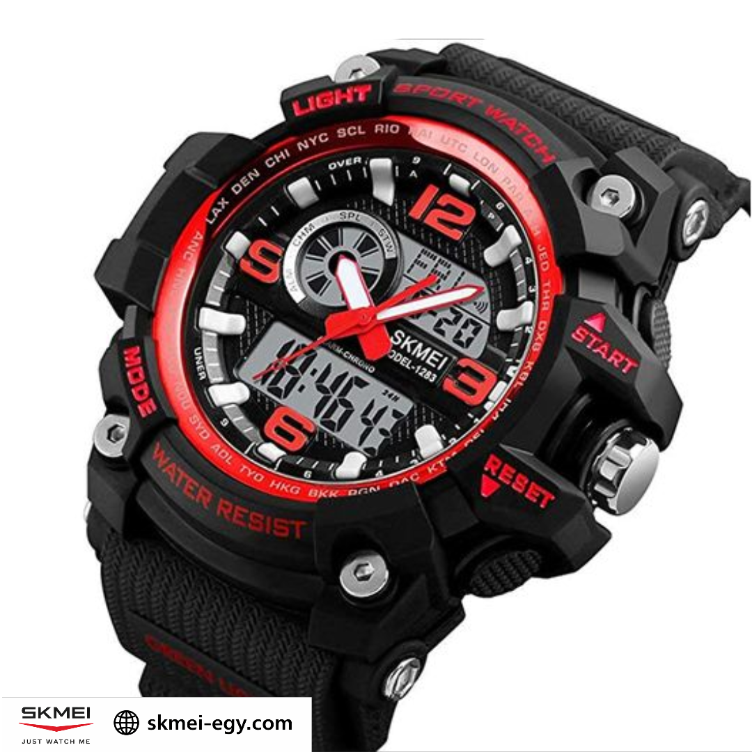 ساعة سكيمي 1283 رياضية مزدوجة أرقام وعقارب أحمر&أسود