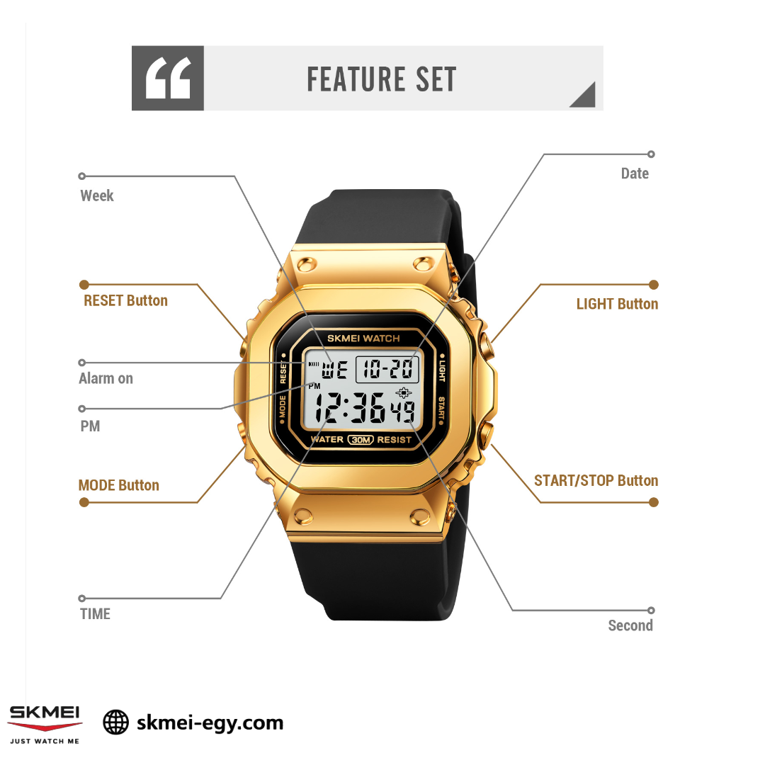 ساعة سكيمي   1796   رسمية ورياضية في نفس الوقت مصممة خصيصًا للرجال والنساء (أسود&ذهبي)