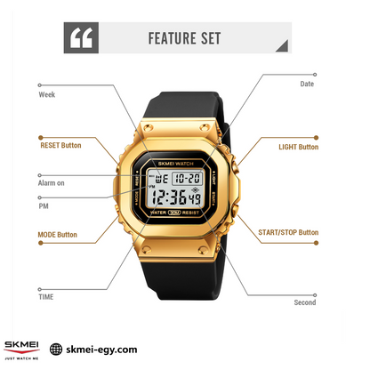 ساعة سكيمي   1796   رسمية ورياضية في نفس الوقت مصممة خصيصًا للرجال والنساء (أسود&ذهبي)