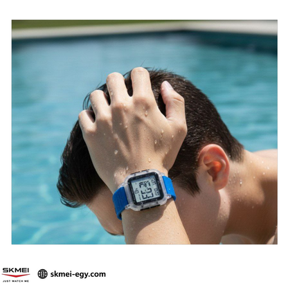 ساعة سكيمي 1894  رقمية رياضية للجنسين مقاومة للماء أزرق&أبيض