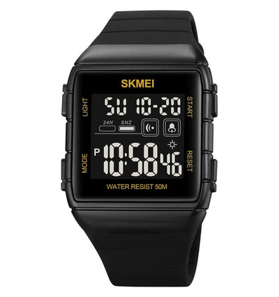 ساعة سكيمي 1960 رقمية بسوار سيليكون متعددة الوظائف أسود&ذهبي
