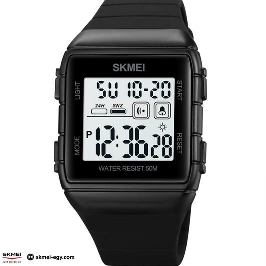 ساعة  سكيمي 1960 رقمية بسوار سيليكون متعددة الوظائف  (أسود&أبيض)