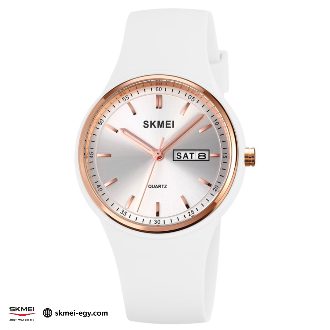 سكيمي 2057 اللون الأبيض ، ساعة كوارتز نسائية كلاسيكية