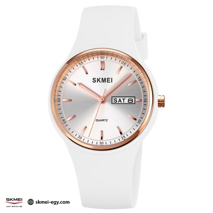 سكيمي 2057 اللون الأبيض ، ساعة كوارتز نسائية كلاسيكية