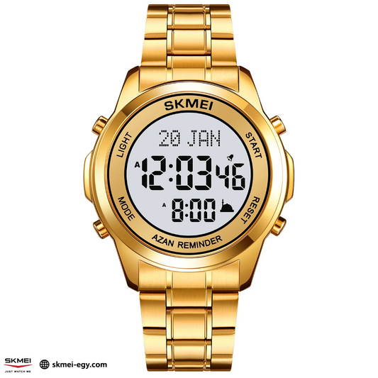 ساعة  سكيمي  2097  مواقيت الصلاة  سوار من الستانلس ستيل ضد الصدأ والتقشير (ذهبي&أبيض)