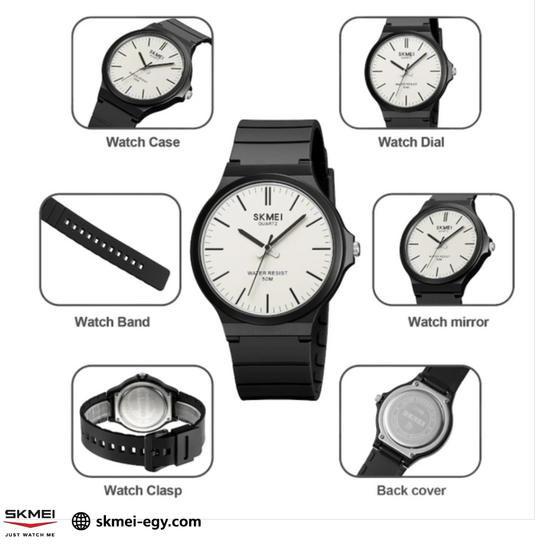 ساعة سكيمي 2108 عقارب بتصميم كلاسيكي بسيط للجنسين أسود&أبيض