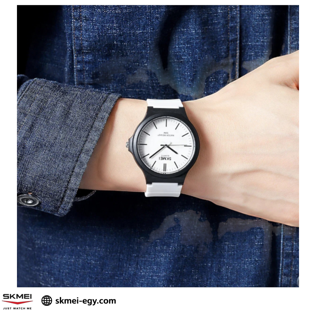 ساعة سكيمي 2108 عقارب بتصميم كلاسيكي بسيط للجنسين أبيض 