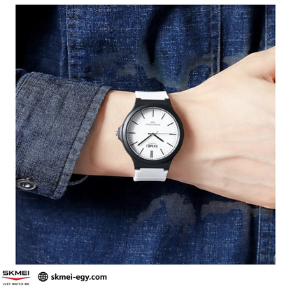 ساعة سكيمي 2108 عقارب بتصميم كلاسيكي بسيط للجنسين أبيض 